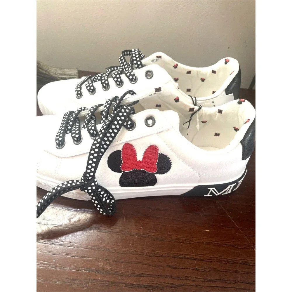 Disney NWTMinnie Mouse Women's Logo White Lace Up Low Top Court Sneakers Sz8 NEW